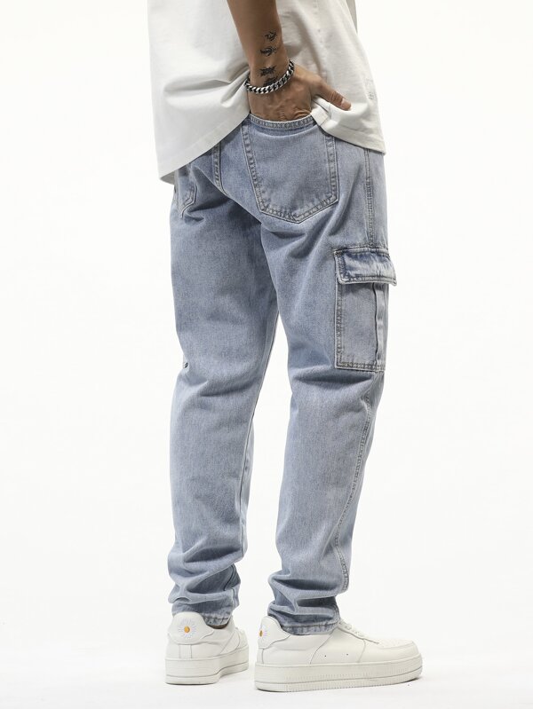 Men Cotton Flap Pocket Side Cargo Jeans