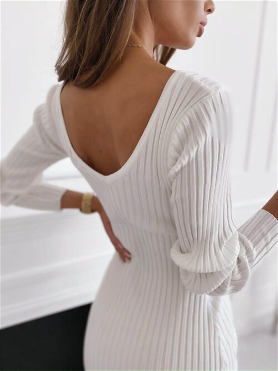 Women's Sweater Dress Jumper Dress Casual Dress Midi Dress Warm Pure Color Outdoor Casual Daily Going out V Neck Long Sleeve