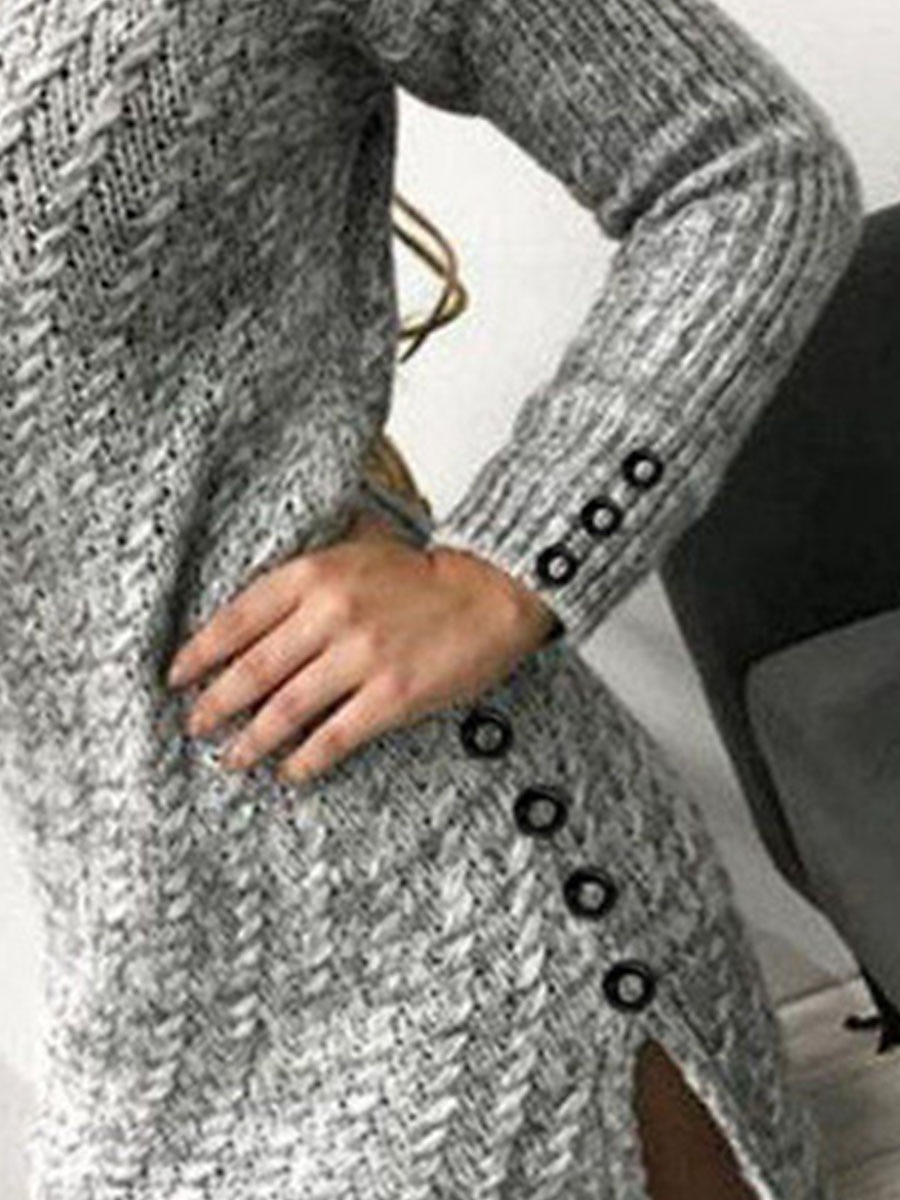 Women‘s Sweater Dress Winter Dress Bodycon Mini Dress Gray Long Sleeve Pure Color Button Fall Winter Autumn V Neck Elegant Winter Dress Fall Dress