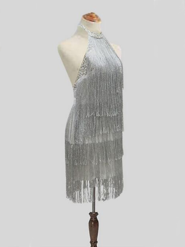 Women's Sequin Dress Fringe Dress Party Dress Sparkly Dress Homecoming Dress Mini Dress Silver Sleeveless Tassel Spring Halter Neck Hot Evening Spring Dress