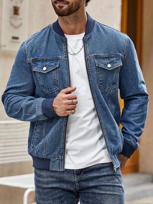 Men Flap Pocket Denim Jacket