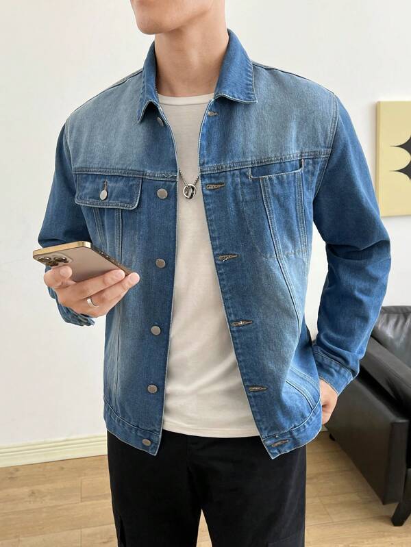 Men Flap Pocket Denim Jacket