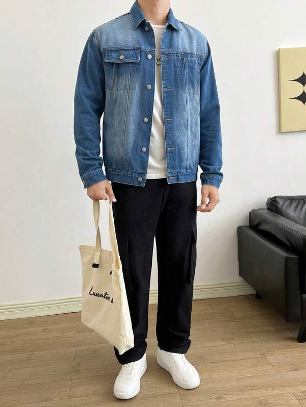 Men Flap Pocket Denim Jacket