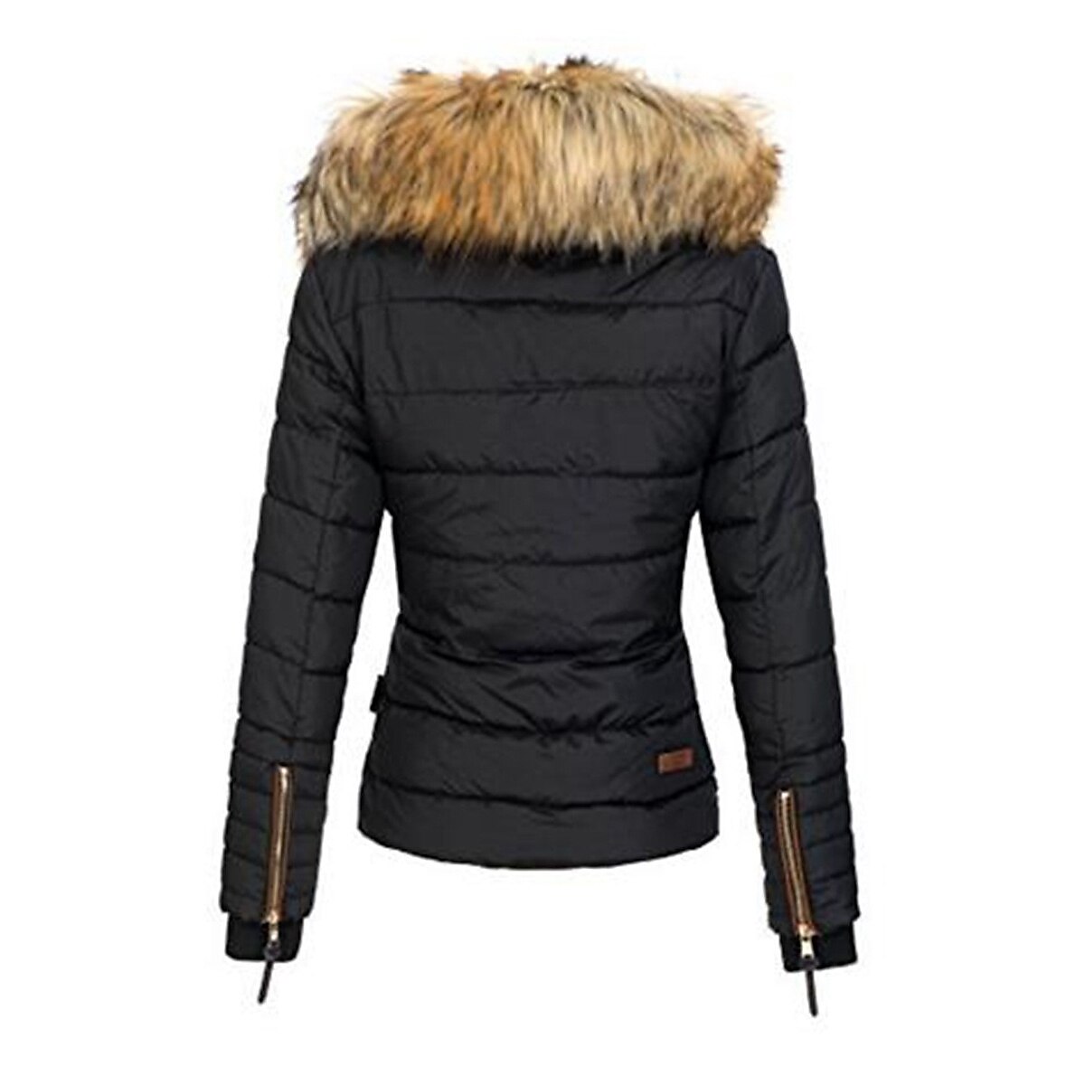 Women's Parka Fleece Puffer Jacket Winter Thicken Coat with Fur Collar Fall Drawstring Warm Heated Jacket with Pockets Long Sleeve Black