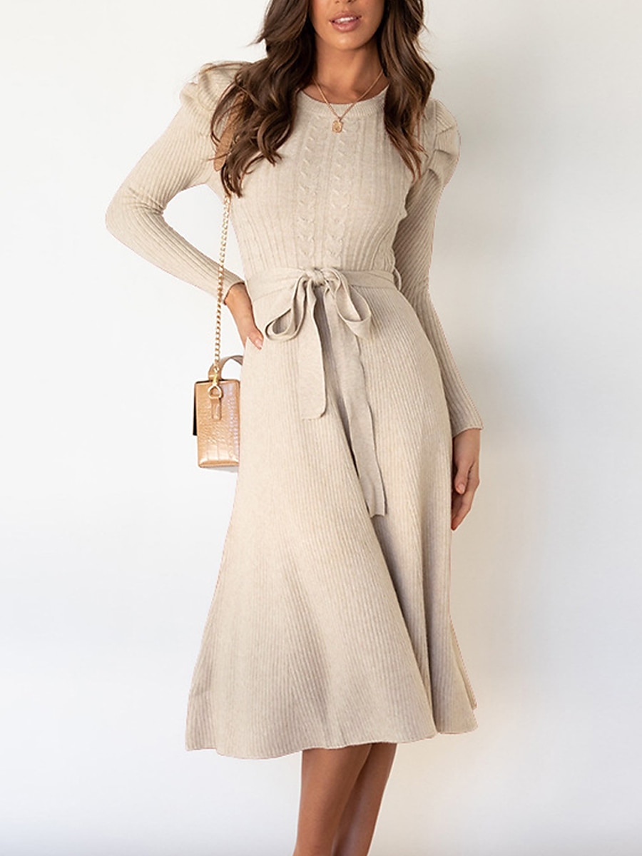 Women's Sweater Dress Jumper Dress Casual Dress Midi Dress Fashion Pure Color Outdoor Daily Vacation Going out Crew Neck Long Sleeve