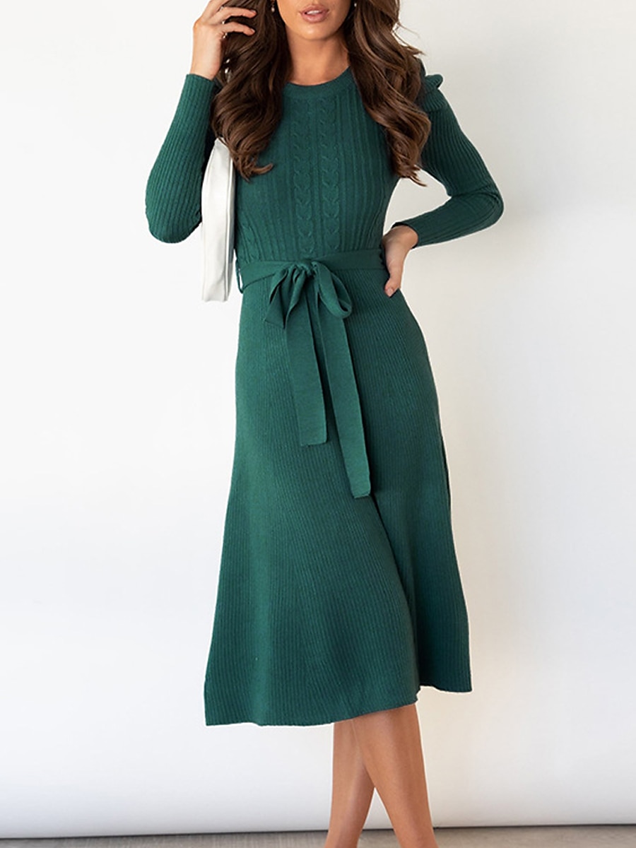 Women's Sweater Dress Jumper Dress Casual Dress Midi Dress Fashion Pure Color Outdoor Daily Vacation Going out Crew Neck Long Sleeve