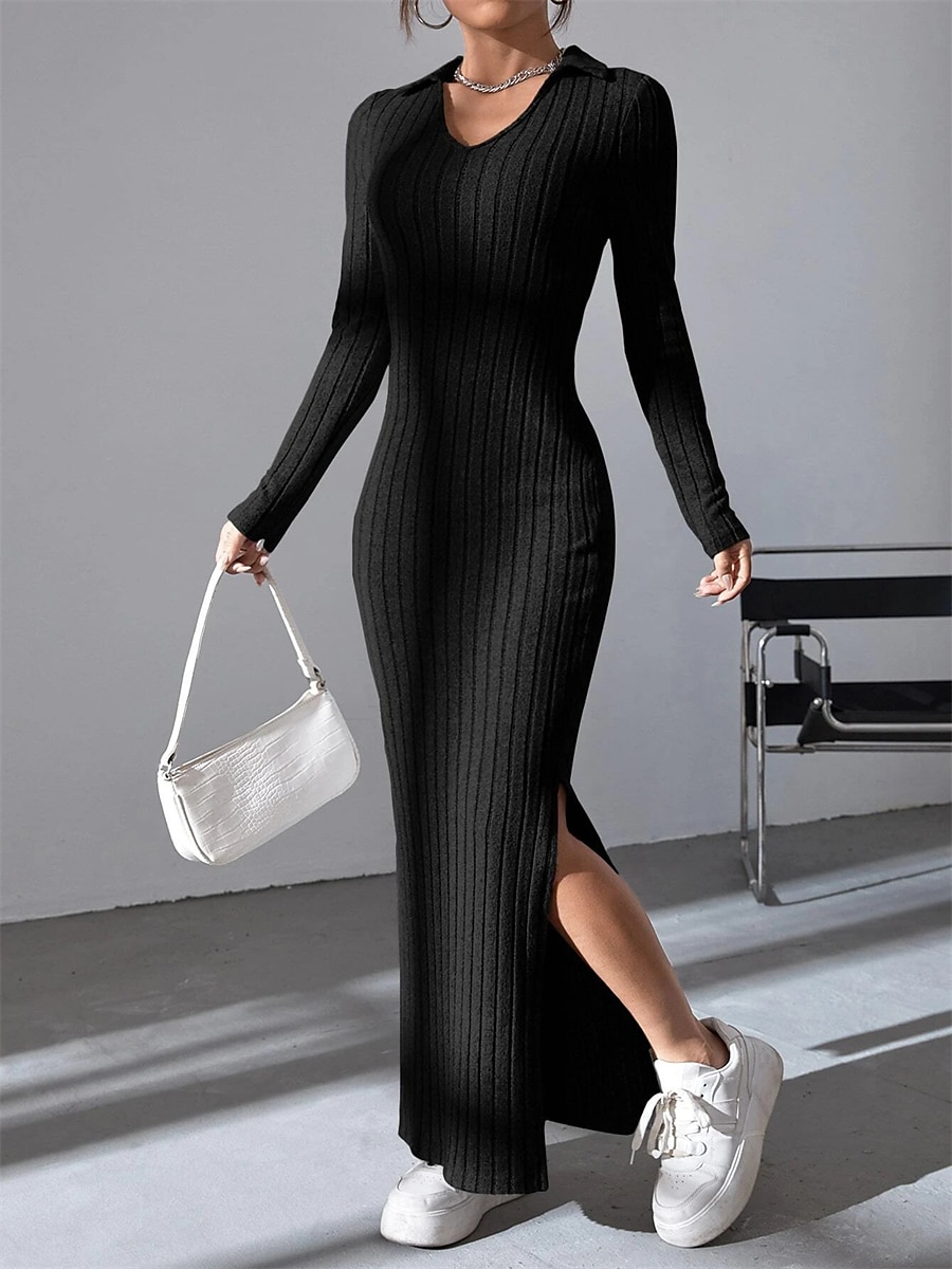 Women's Sweater Dress Winter Dress Jumper Dress Long Dress Maxi Dress Split Daily Date Going out Active Fashion V Neck Long Sleeve