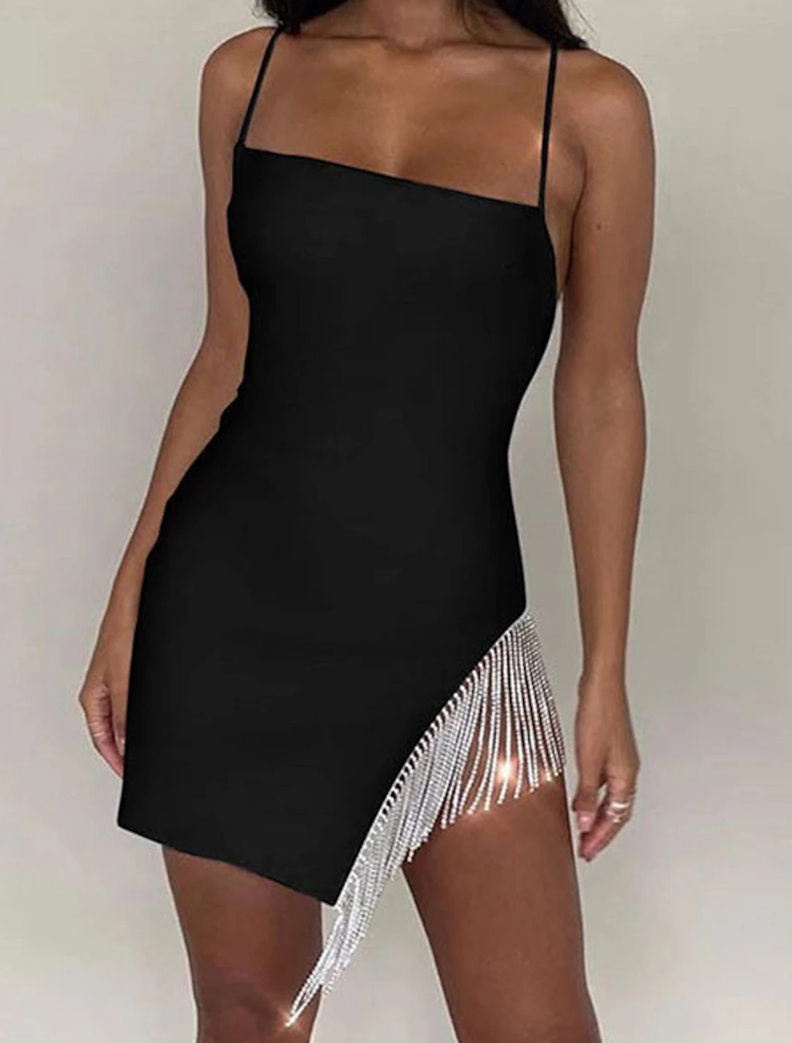 Women's Sequin Dress Fringe Dress Party Dress Sparkly Dress Homecoming Dress Mini Dress Black White Sleeveless Tassel Spring Spaghetti Strap Hot Slim