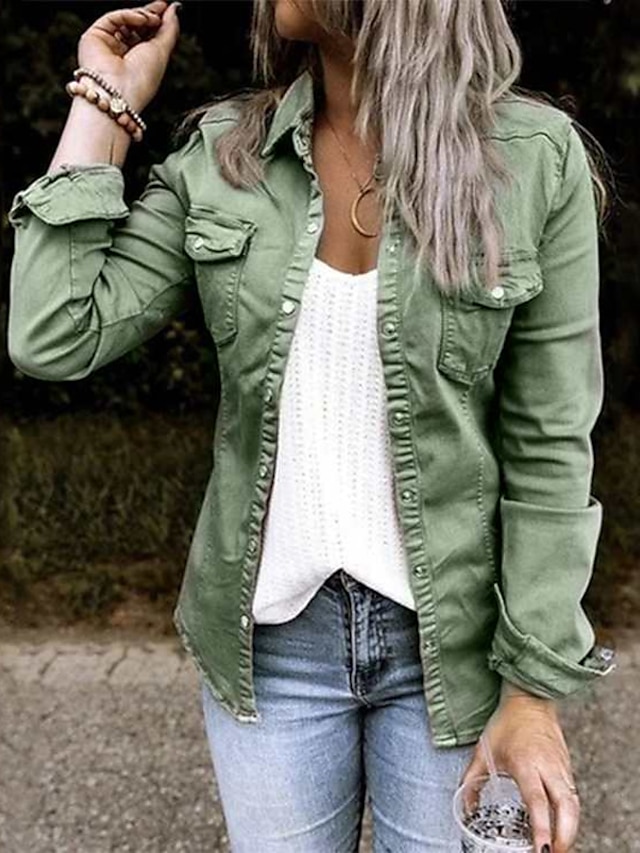 Women's Denim Jacket Jeans Jacket Casual Single Breasted Botton Lapel Coat