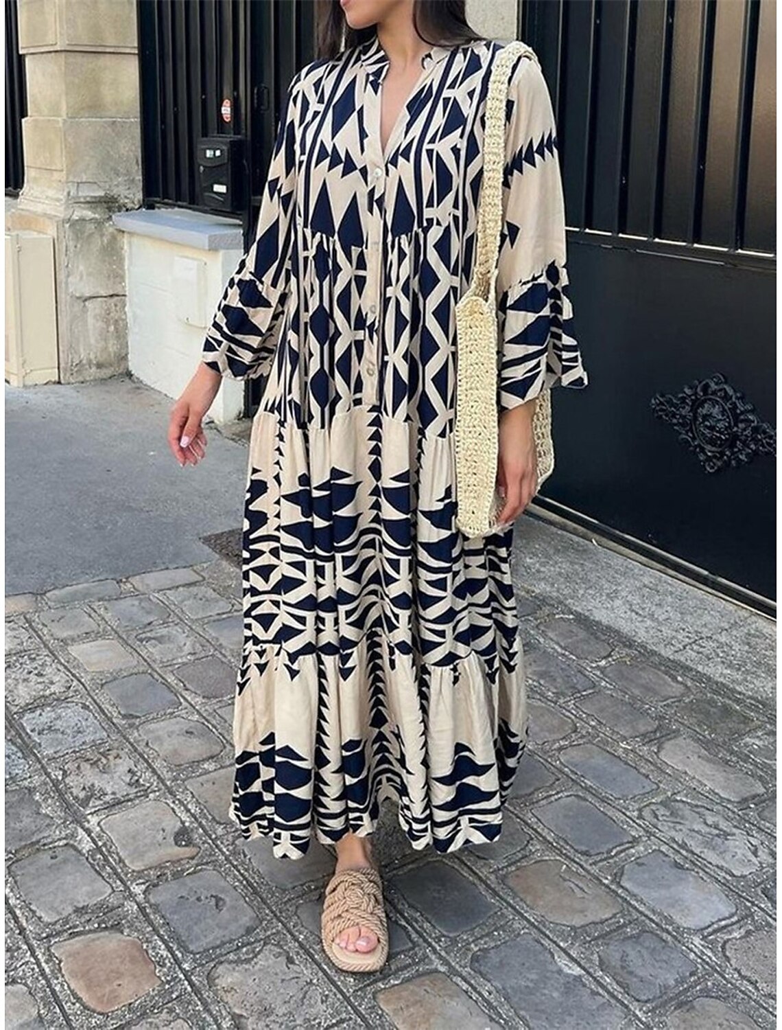 Women's Print Split Neck Long Dress Maxi Dress Bohemia Daily Vacation Summer Spring