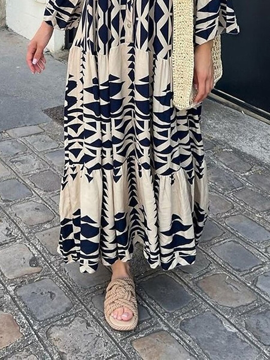 Women's Print Split Neck Long Dress Maxi Dress Bohemia Daily Vacation Summer Spring