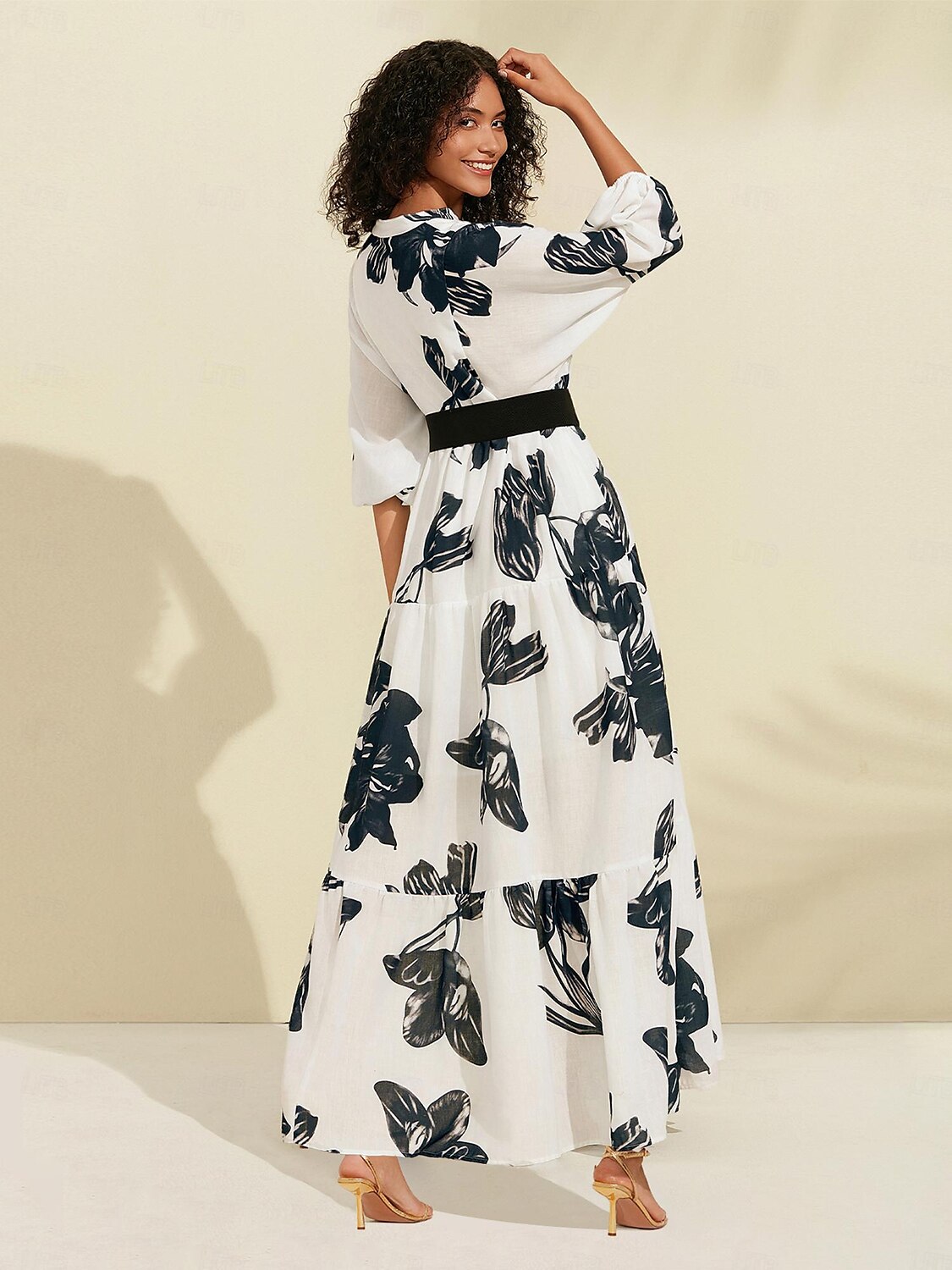 Floral V Neck Belted Maxi Dress