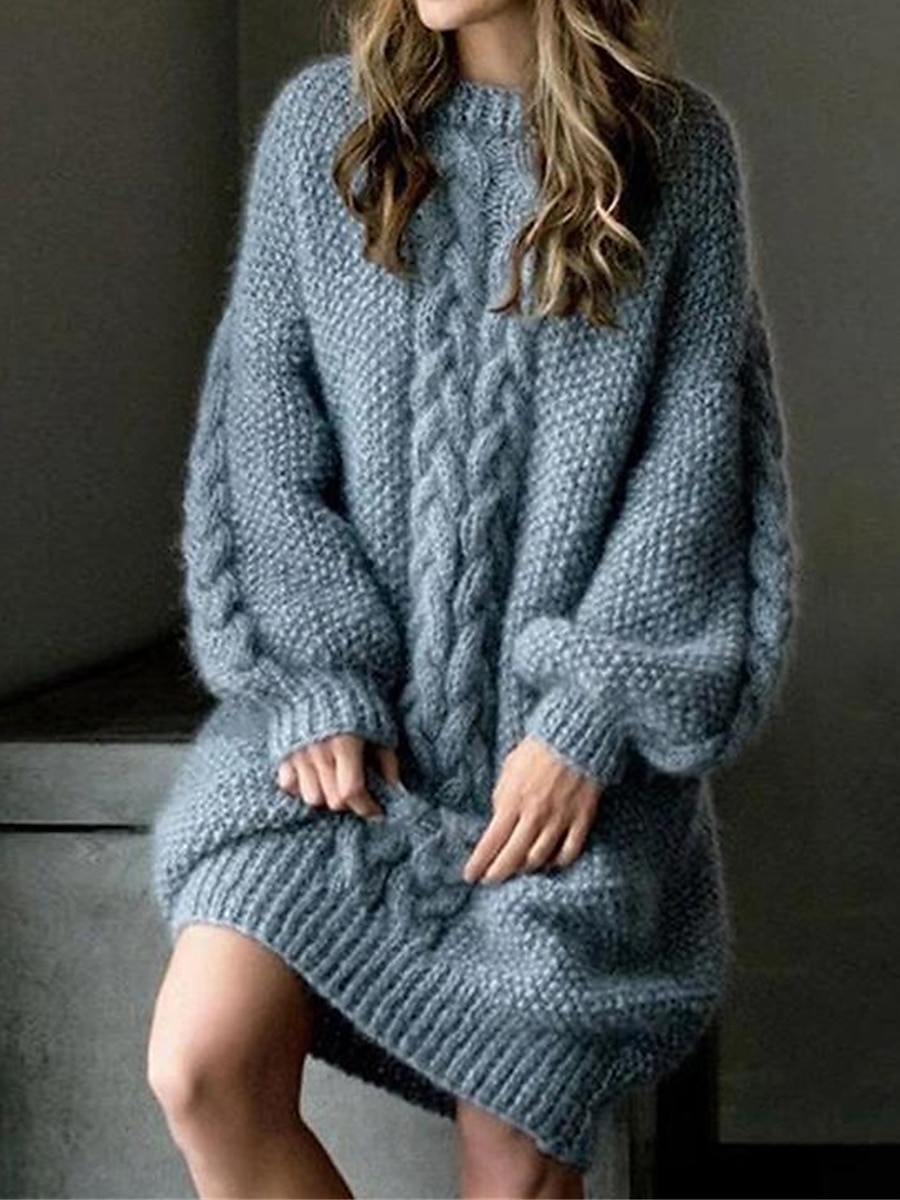 Women's Sweater Dress Jumper Dress Winter Dress Mini Dress Warm Plain Outdoor Daily Vacation Going out Crew Neck Long Sleeve