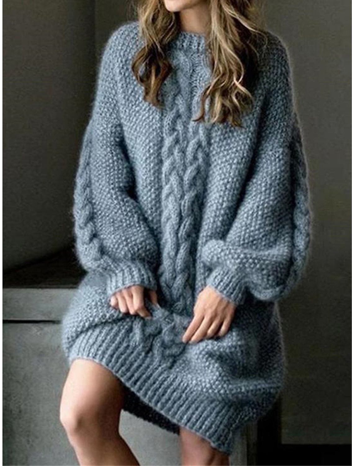 Women's Sweater Dress Jumper Dress Winter Dress Mini Dress Warm Plain Outdoor Daily Vacation Going out Crew Neck Long Sleeve