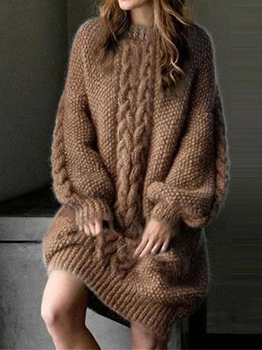 Women's Sweater Dress Jumper Dress Winter Dress Mini Dress Warm Plain Outdoor Daily Vacation Going out Crew Neck Long Sleeve