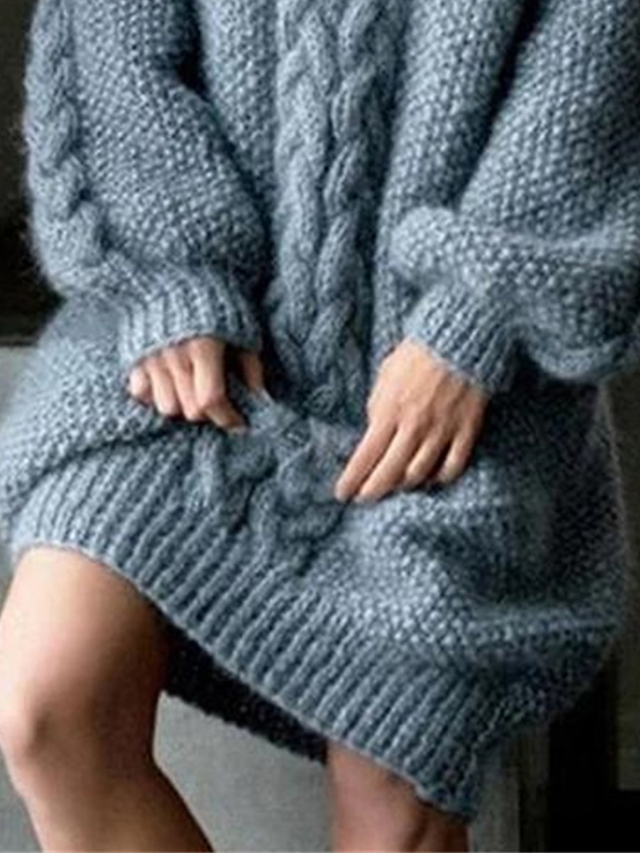 Women's Sweater Dress Jumper Dress Winter Dress Mini Dress Warm Plain Outdoor Daily Vacation Going out Crew Neck Long Sleeve