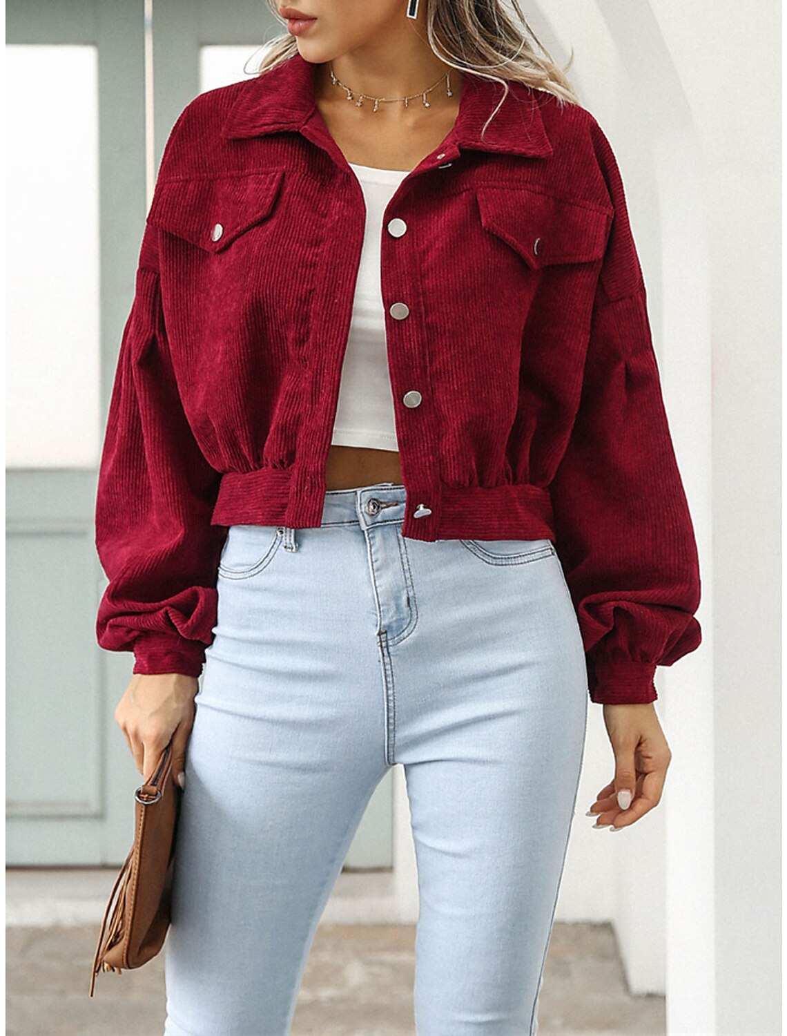 Women's Casual Jacket Outdoor Button Plain Breathable Streetwear Loose Fit Outerwear Long Sleeve