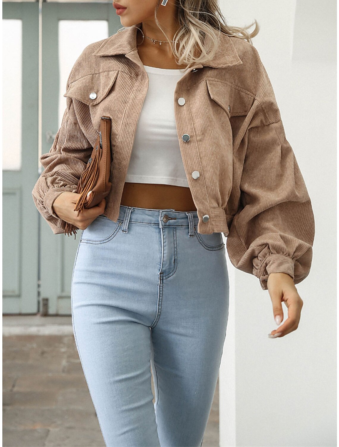 Women's Casual Jacket Outdoor Button Plain Breathable Streetwear Loose Fit Outerwear Long Sleeve