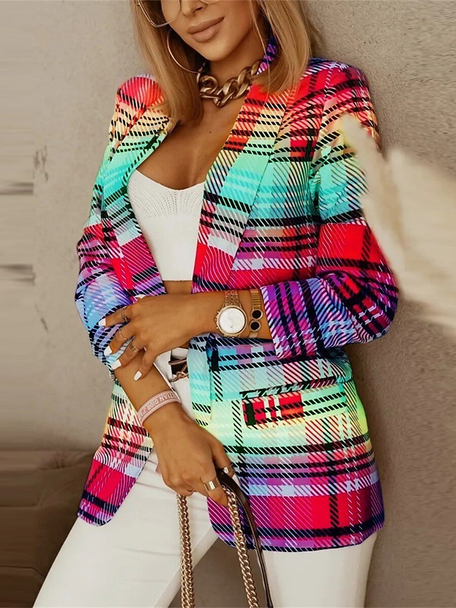 Women's Blazer Plaid Formal Business Office Blazer Suit Spring Party Casual Jacket Summer Long Sleeve Fall Yellow S