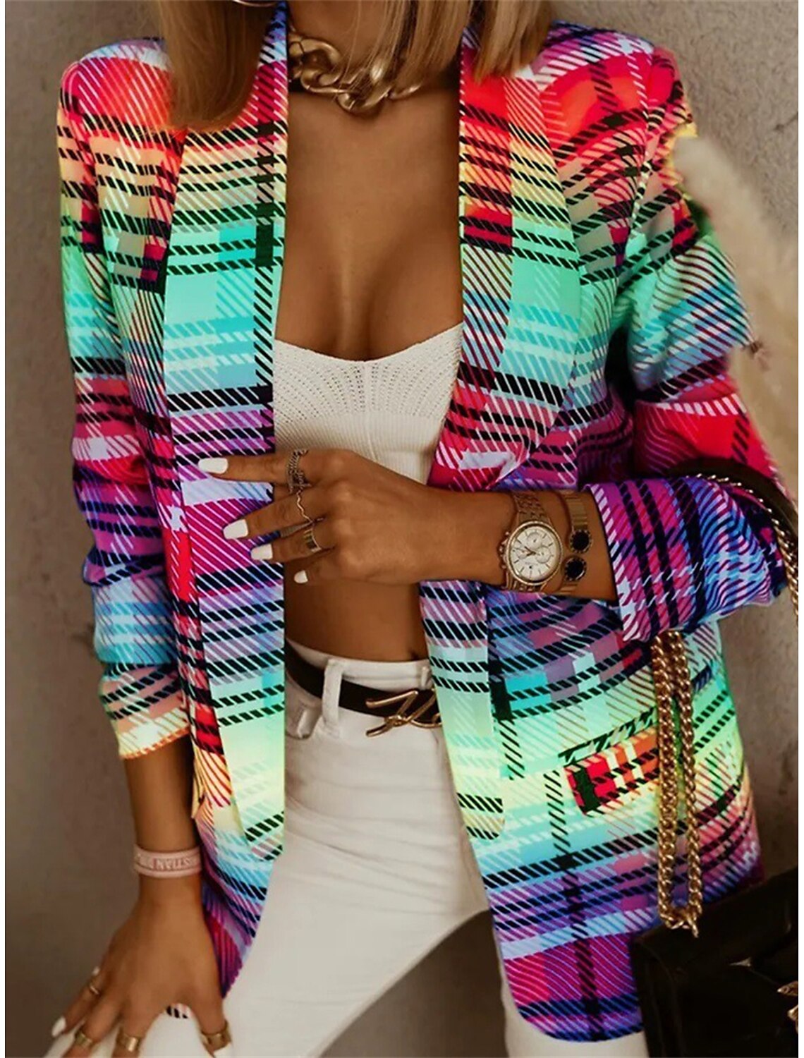 Women's Blazer Plaid Formal Business Office Blazer Suit Spring Party Casual Jacket Summer Long Sleeve Fall Yellow S