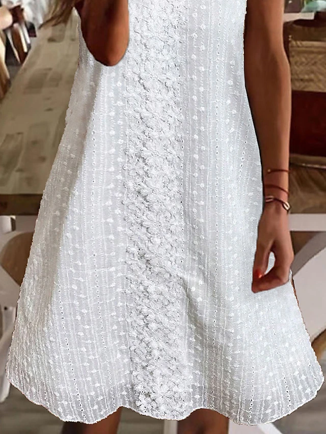 Women's Casual Dress Cotton Linen Dress White Dress Midi Dress Cotton Blend Fashion Modern Outdoor Daily Holiday V Neck Lace Sleeveless Summer Spring 2023 Loose Fit White Plain S M L XL 2XL