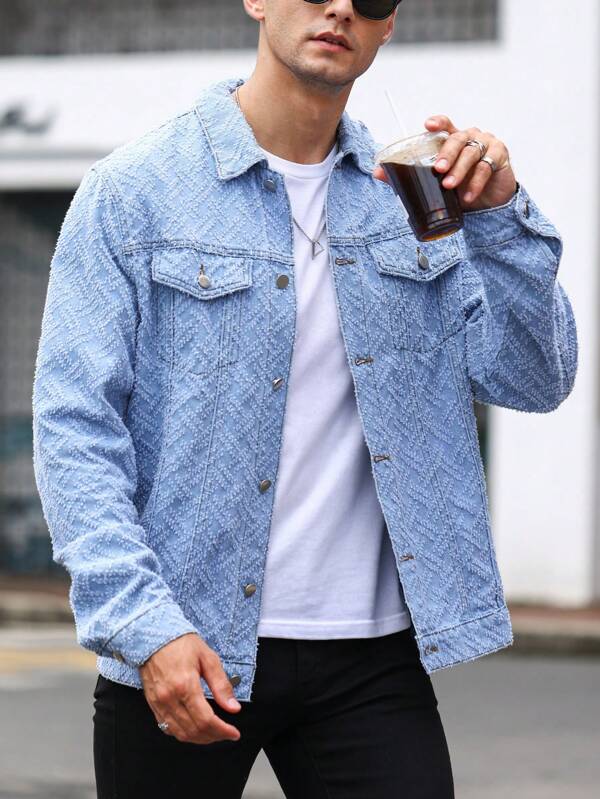 Men Flap Pocket Button Up Denim Jacket