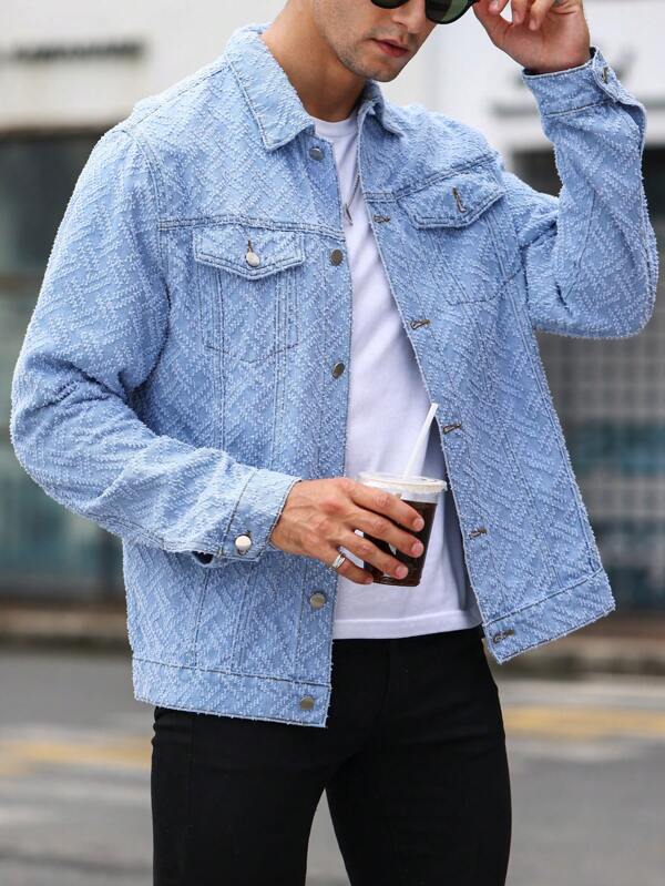 Men Flap Pocket Button Up Denim Jacket