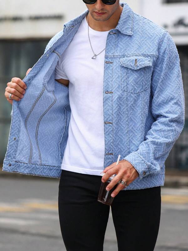 Men Flap Pocket Button Up Denim Jacket