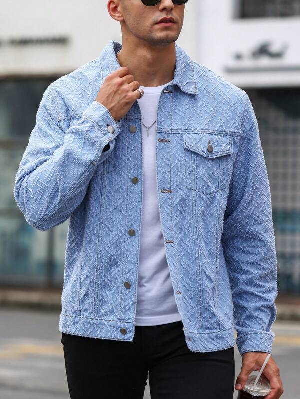 Men Flap Pocket Button Up Denim Jacket