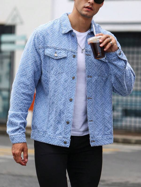 Men Flap Pocket Button Up Denim Jacket