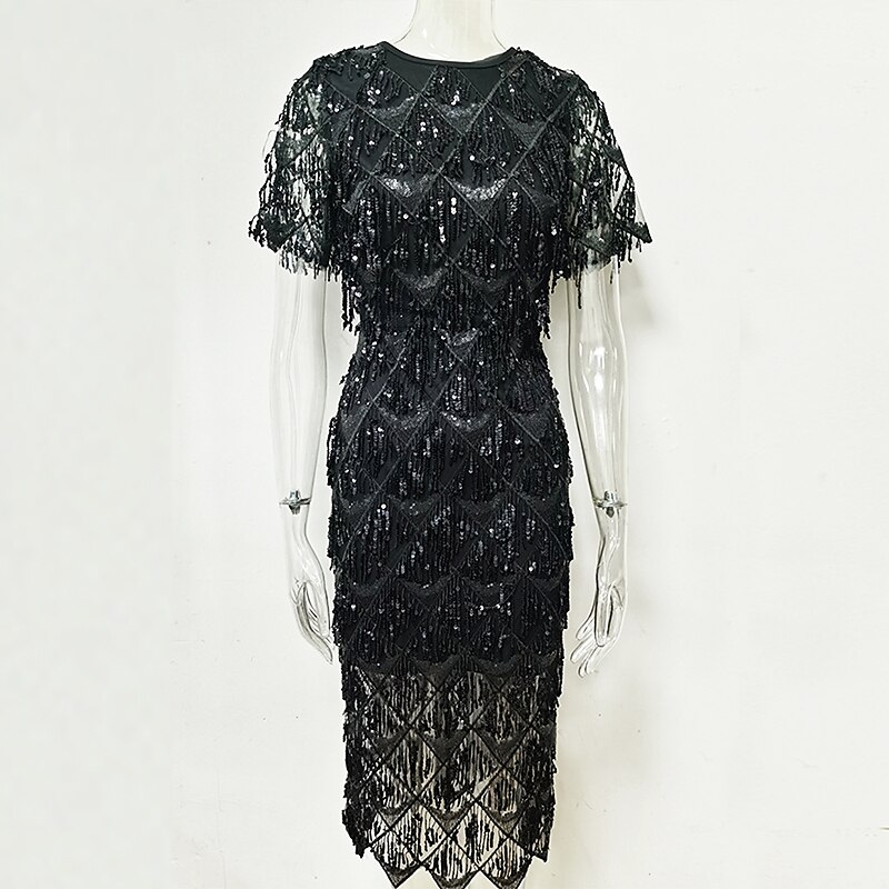 Elegant Classical Cocktail Dress Flapper Dress Dress Christmas Party Dress Knee Length Lady Women's Sequins Tassel Fringe Normal Valentine's Day Wedding Wedding Guest Event / Party Adults' Dress