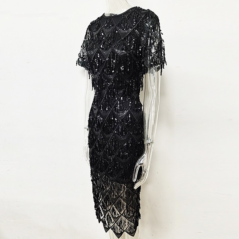 Elegant Classical Cocktail Dress Flapper Dress Dress Christmas Party Dress Knee Length Lady Women's Sequins Tassel Fringe Normal Valentine's Day Wedding Wedding Guest Event / Party Adults' Dress