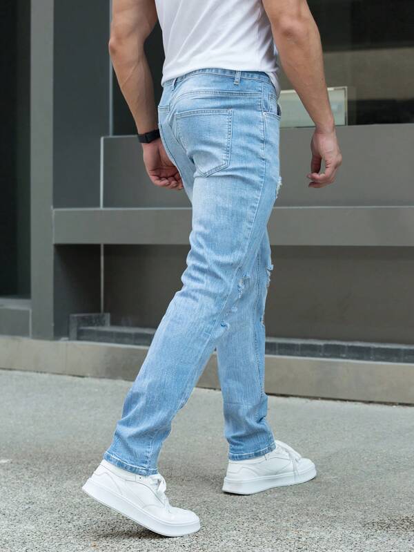 Men Cotton Ripped Washed Jeans