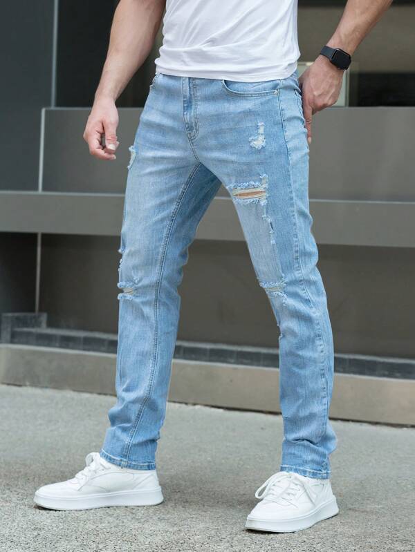 Men Cotton Ripped Washed Jeans