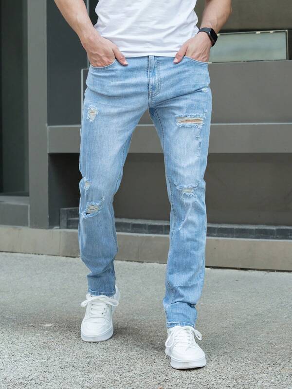 Men Cotton Ripped Washed Jeans