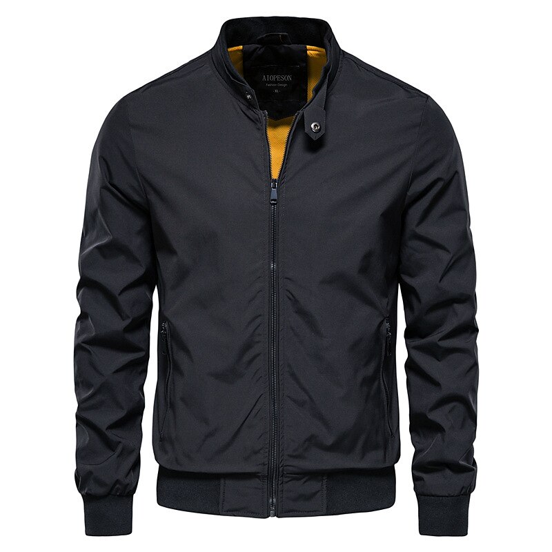 Men's Bomber Jacket Sport Coat Daily Wear Vacation Outdoor Casual / Daily Zipper Pocket Spring Fall Solid Color Warm Ups Comfort Standing Collar