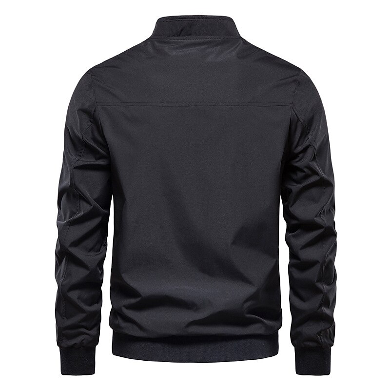 Men's Bomber Jacket Sport Coat Daily Wear Vacation Outdoor Casual / Daily Zipper Pocket Spring Fall Solid Color Warm Ups Comfort Standing Collar