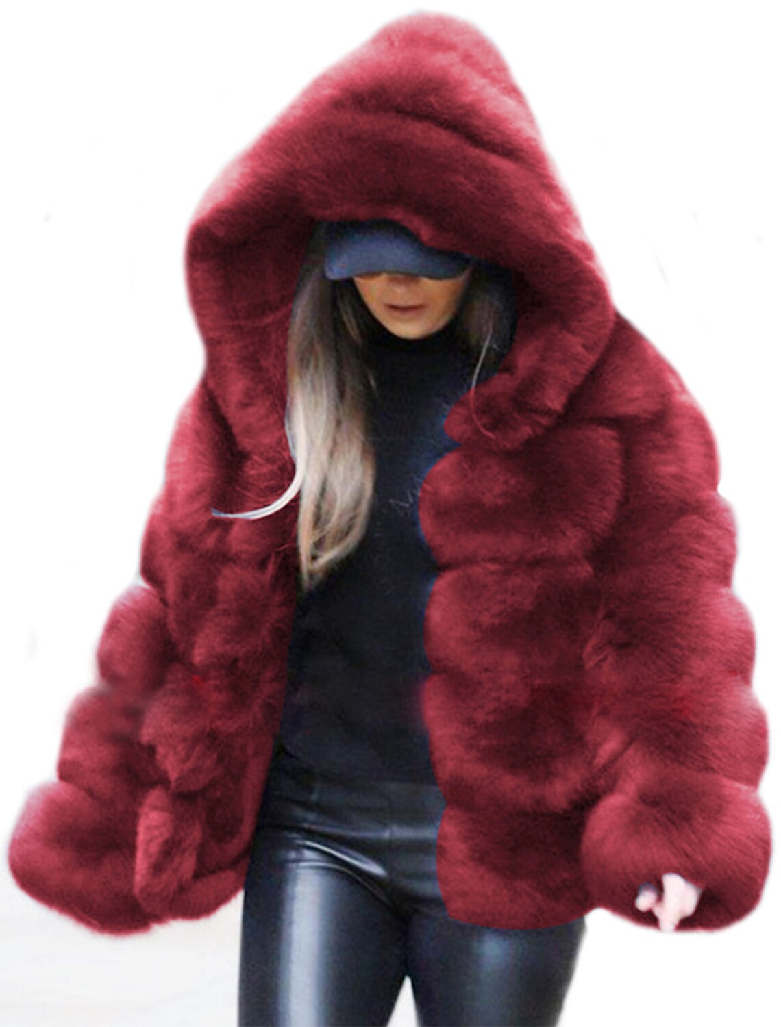 Women's Faux Fur Coat Regular Oversized Coat Sapphire Black Wine Dark Green khaki Party Party Fall Hoodie Regular Fit S M L XL XXL 3XL / Daily