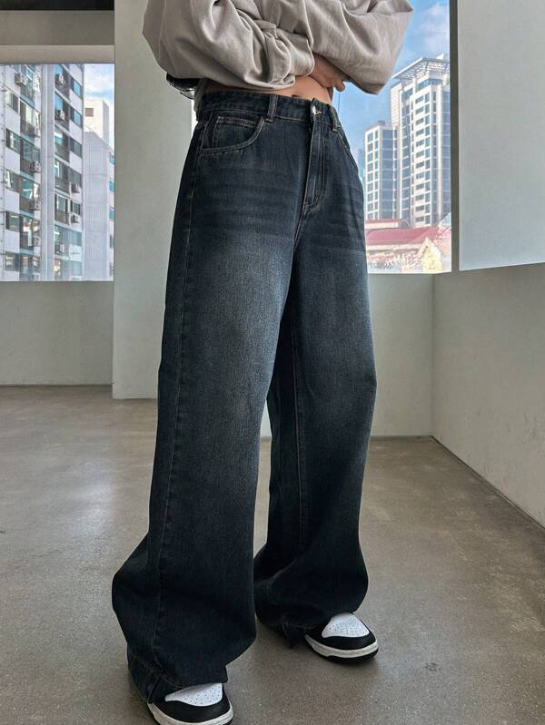 Solid Wide Leg Jeans