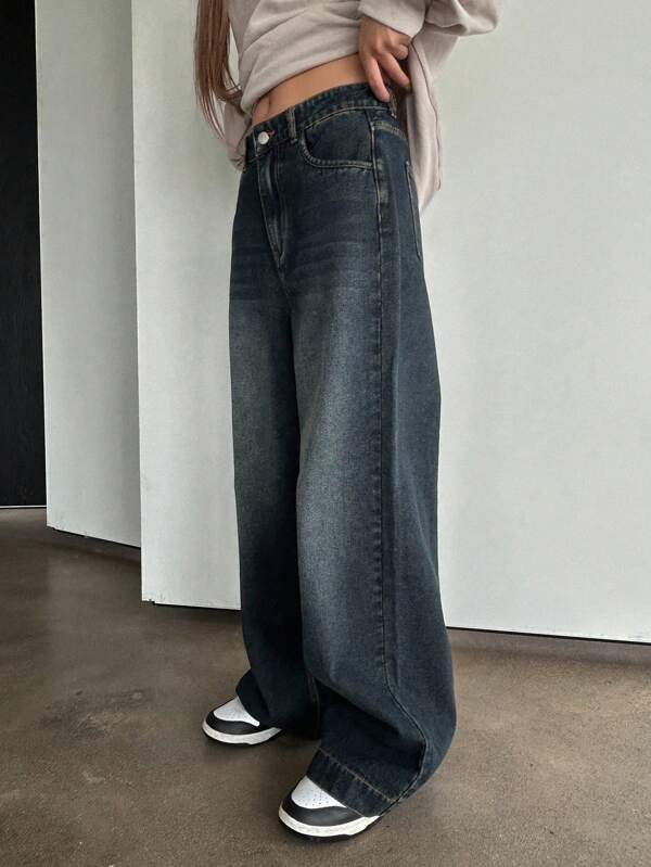 Solid Wide Leg Jeans