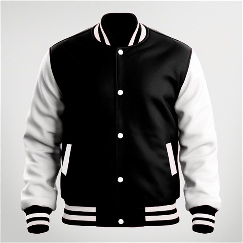 Men's Bomber Jacket Sport Coat Varsity Jacket Outdoor Daily Wear Pocket Spring & Fall Color Block Fashion Streetwear Stand Collar Regular