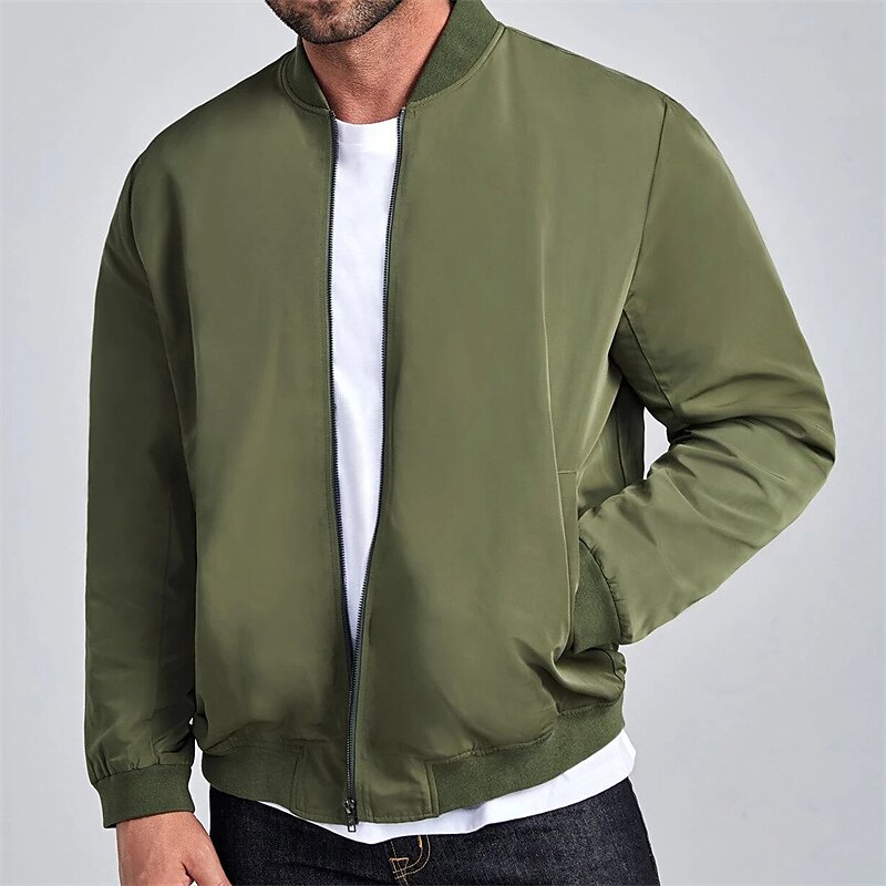 Denim Vintage Casual Men's Bomber Jacket Coat Daily Wear Vacation Going out Fall & Winter Standing Collar Long Sleeve Army Green XS S M Polyester Jacket