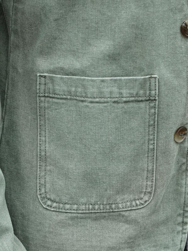 Men Solid Pocket Patched Denim Jacket