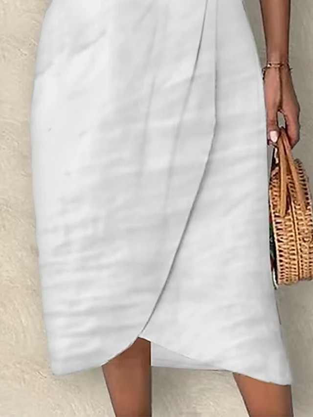 Women's Casual Dress Cotton Linen Dress Shift Dress Midi Dress Cotton Blend Fashion Modern Outdoor Office Daily V Neck Lace Patchwork Short Sleeve Summer Spring 2023 Regular Fit White Plain S M L XL