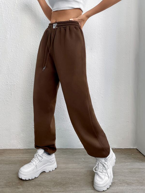 Letter Patched Drawstring Waist Sweatpants