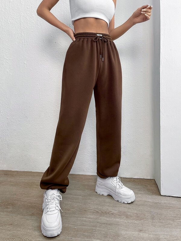 Letter Patched Drawstring Waist Sweatpants