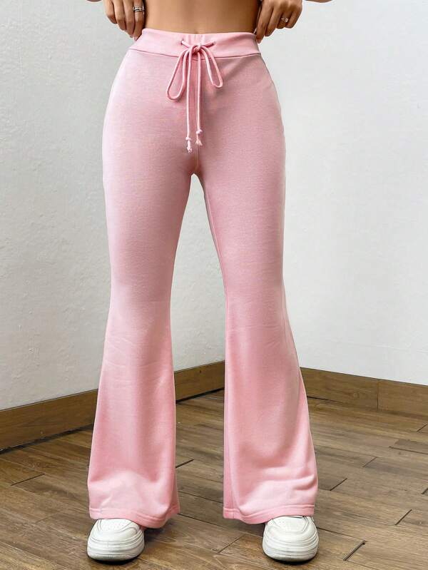 Drawstring Waist Flare Leg Sweatpants