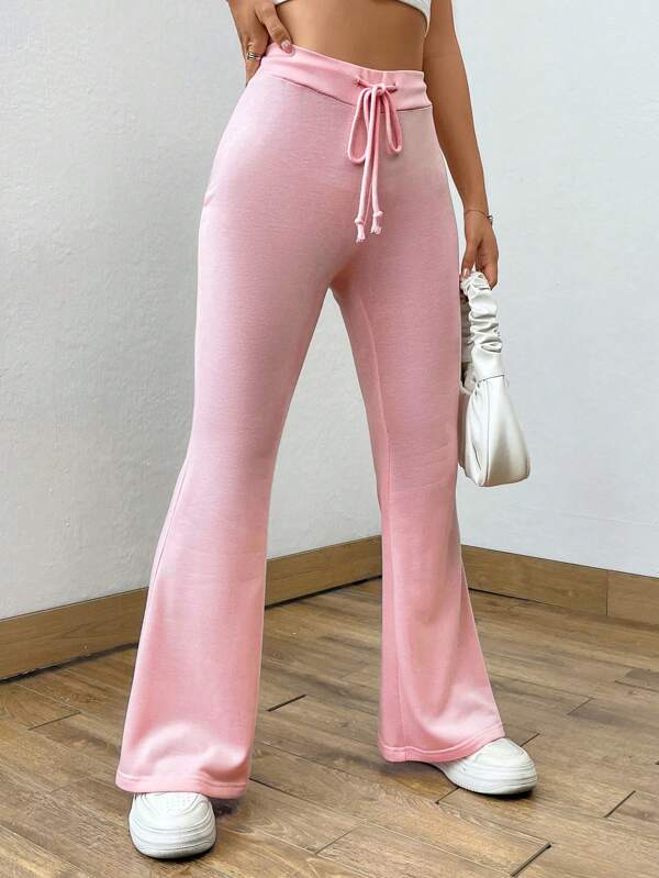 Drawstring Waist Flare Leg Sweatpants