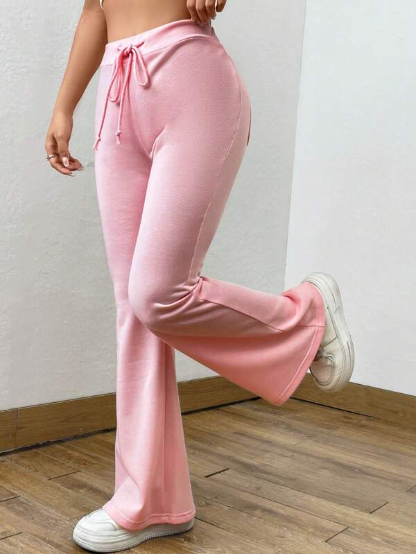 Drawstring Waist Flare Leg Sweatpants