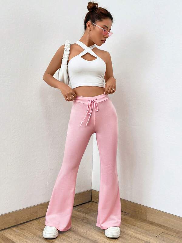 Drawstring Waist Flare Leg Sweatpants